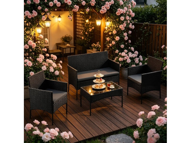  Ensemble de jardin 4 pièces 100x56x78 cm avec table en verre noir  - Conforama D