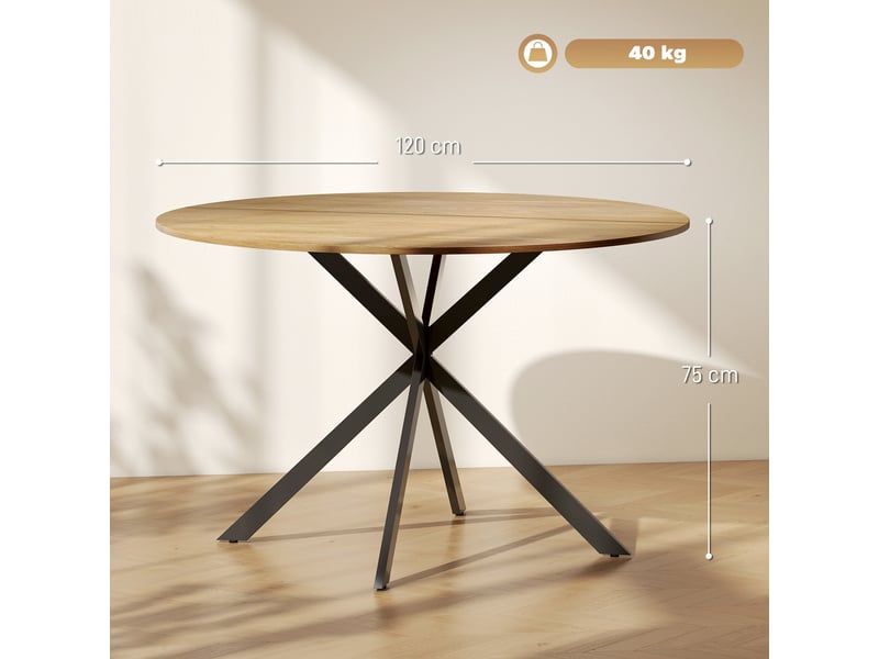  Table à manger ronde, table de cuisine panneau de particules chêne 120x120x75cm  - Conforama E
