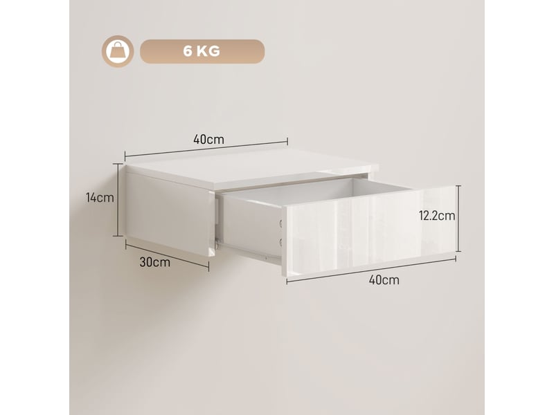  Lot de 2 tables de chevet murales,40x30x14 cm,avec tiroir,blanc  - Conforama C