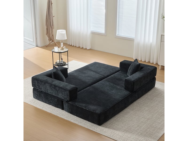  Canapé modulaire en chenille, blocs combinables libre, poches latérales, base antidérapante, 198x79x60 cm  - Conforama E
