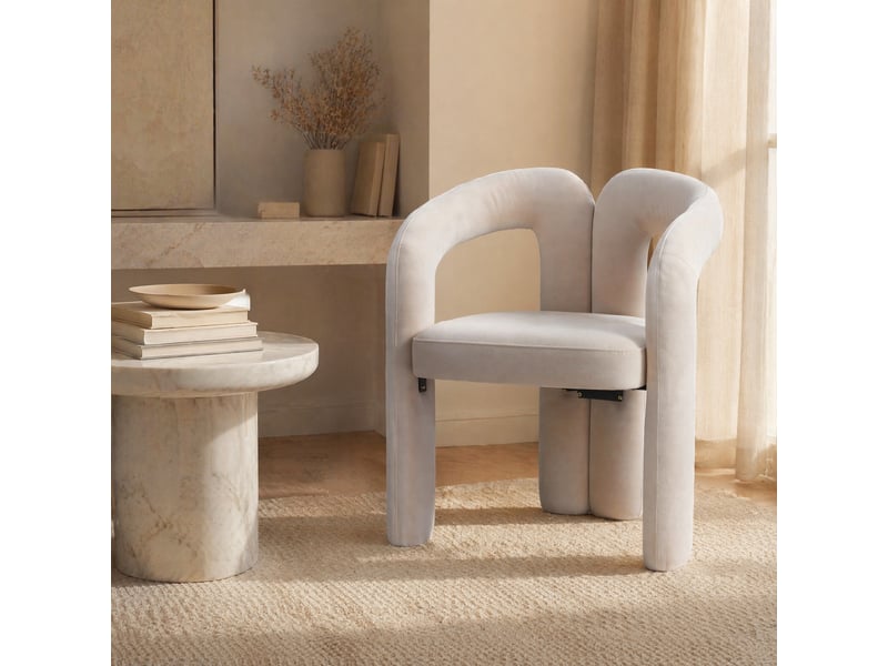  Lot de 2 chaises de salle à manger en velours beige avec accoudoirs  - Conforama B