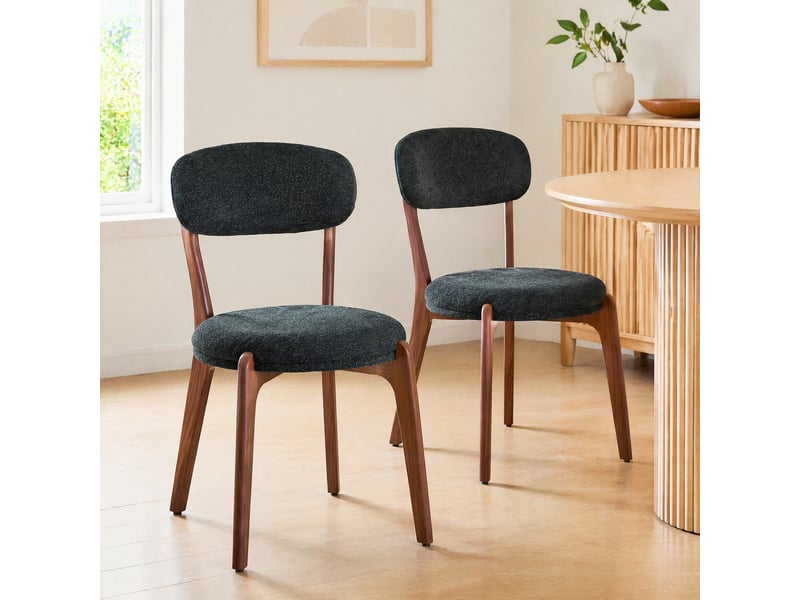  Lot de 2 chaises de salle à manger,48.5x55.5x84 cm,tissu de lin,noir  - Conforama B