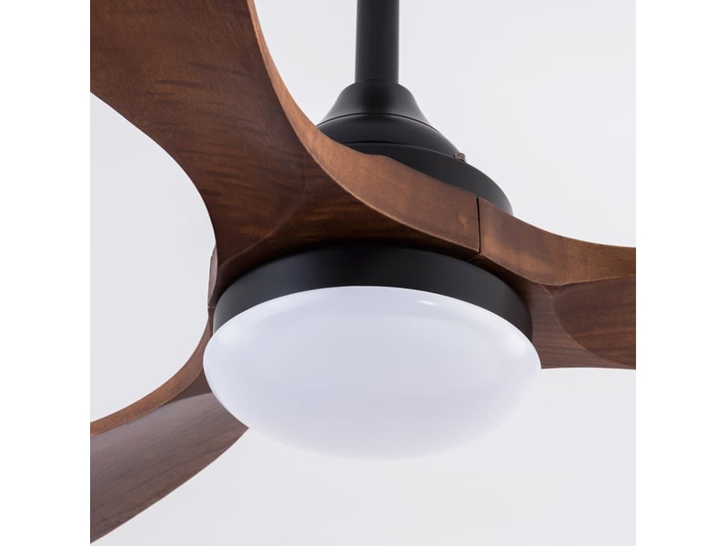 Meilleur ventilateur de plafond 52 pouces en noir avec lumière, 3 cct led dimmable, 3 pales en bois massif, moteur dc silencieux réversible avec télécommande et fonction mémoire - Conforama D