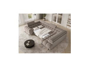 Canapé d'angle droit fixe <strong></strong> <strong></strong> 3 places Polyester beige avec coffre de rangement