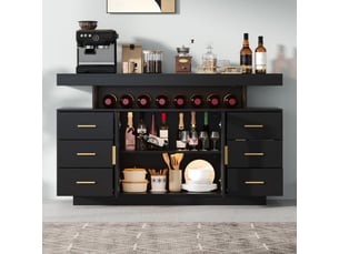 Buffet 2 porte(s) 6 tiroir(s) REDOM - 140 cm coloris noir