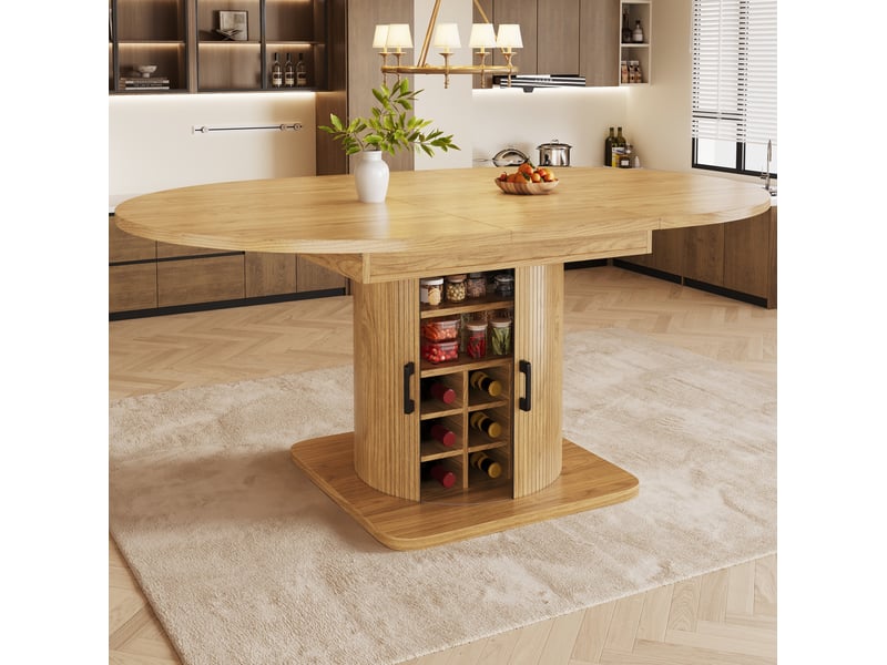  Table à manger extensible avec rangement en mdf et métal, coloris naturel et brun clair  - Conforama C