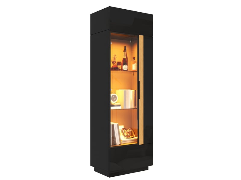  Vitrine haute 60x40x180 cm, éclairage led, commande par application, portes vitrées, grand rangement pour salon et séjour - noir  - Conforama A