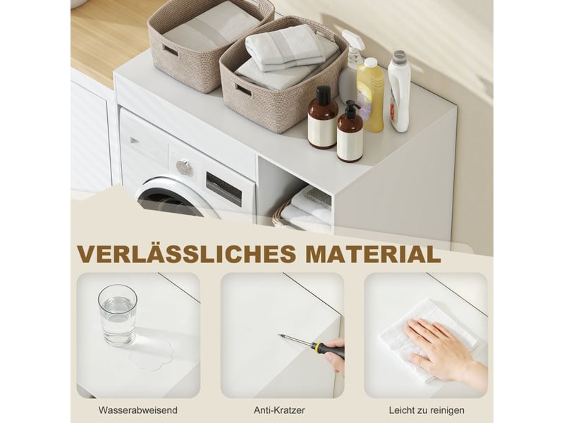  Meuble sous-vasque au-dessus du lave-linge ou des toilettes, avec compartiments de rangement ouverts, blanc.  - Conforama E