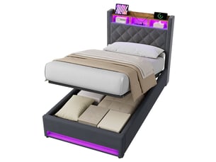 Lit coffre 90x190 cm ELVMI   coloris gris