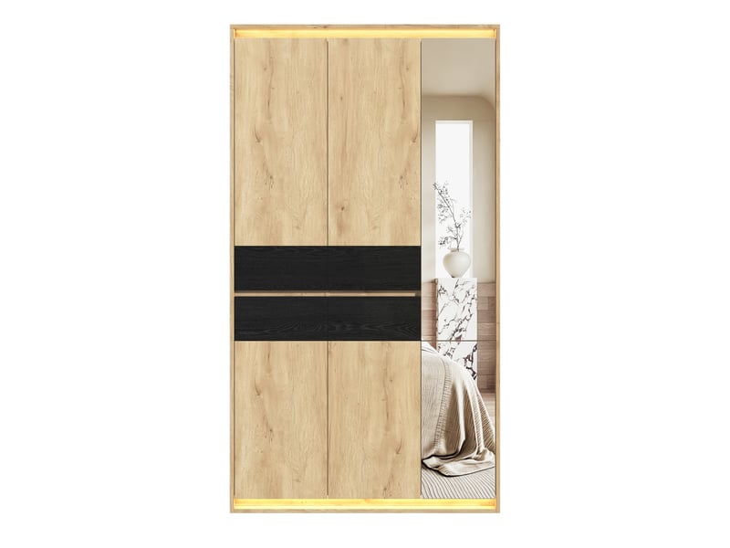  Armoire penderie 90 x 47 x 200 cm - miroir intégré - 4 tiroirs - éclairage led - 9 compartiments de rangement - anthracite et chêne  - Conforama A