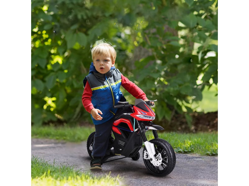  Moto électrique 6v pour enfants avec stabilisateurs, phares et musique, en pp et métal, 105 x 52,3 x 62,3 cm, rouge  - Conforama D