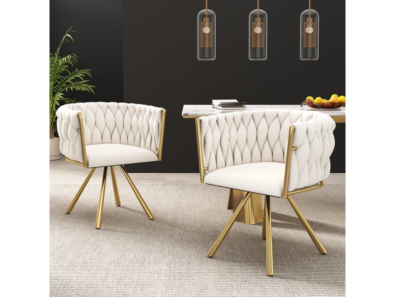  Chaise de salle à manger pivotante 59x44x72 cm revêtue de velours, métal beige et doré  - Conforama E