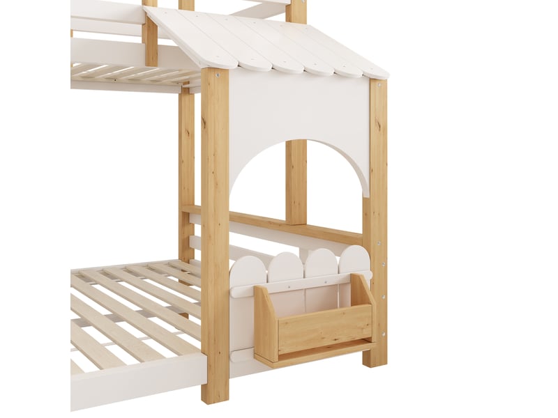  Lit superposé cabane 90x200 140x200 cm avec escalier de rangement bois blanc sans matelas  - Conforama D