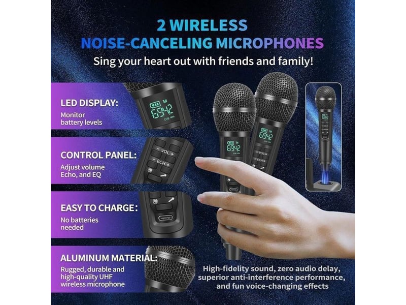  Systeme karaoke portable 30w bluetooth 5.0 2 micros uhf sans fil  - Conforama C