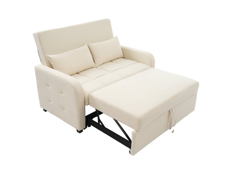  Canapé convertible 180 x 127 cm, couchage 110 x 180 cm, dossier réglable 3 positions, mousse haute densité, coton et lin, 2 coussins beige  - Conforama A