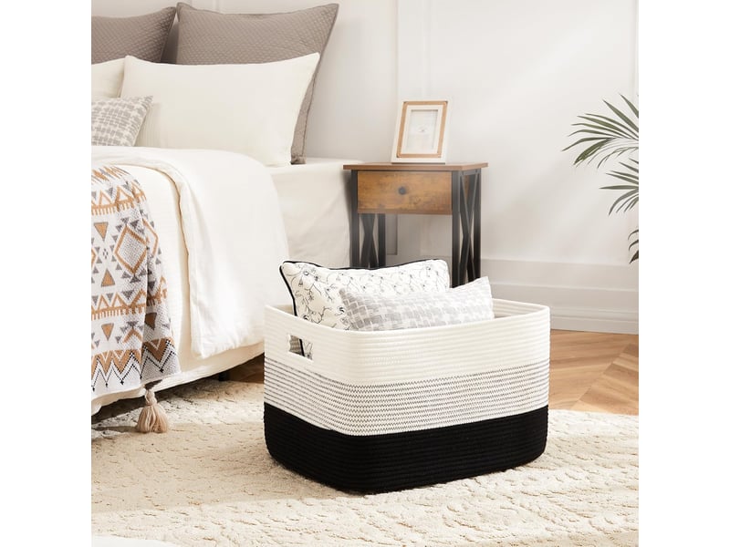 Lot de 2 paniers tissés corde coton pour couvertures - grand panier 30x35cm + petit 25x30cm pour - Conforama B