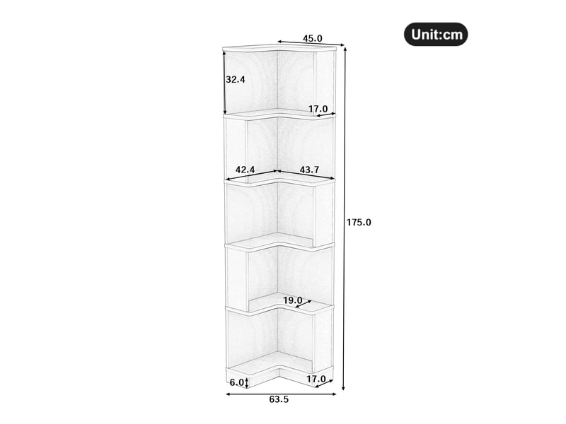  Bibliothèque d’angle 63,5 x 45 x 175 cm, 5 niveaux, éclairage LED RGB avec contrôle par application, rangement multifonction, marron  - Conforama C