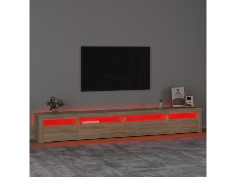Meuble tv - banc tv - meuble de rangement avec lumières led chêne sonoma 270x35x40 cm - Conforama E