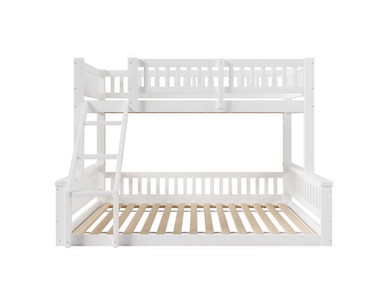Lit superposé blanc 90/140x200 cm, échelle et garde-corps, style épuré - Conforama A