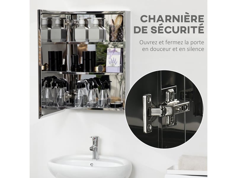  Armoire miroir de salle de bain en acier inoxydable murale armoire de toilette 39 x 12 x 60 cm  - Conforama R