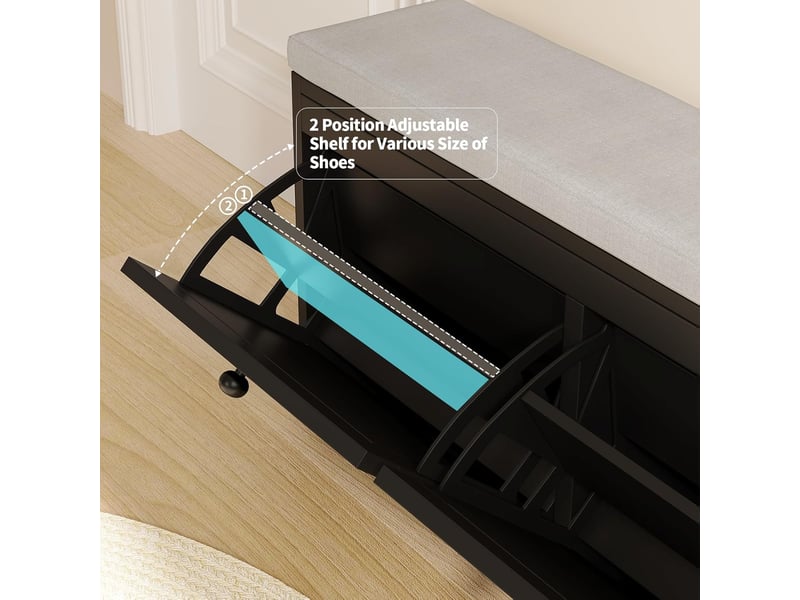 Étagère à chaussures étroite, banc à chaussures avec 2 tiroirs, étagère à chaussures pour entrée, 106l x 31p x 52h cm, bois (noir)  - Conforama D