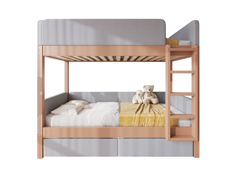  Lit superposé enfant 90x200 cm, rangement, 2 tiroirs, escalier à 4 marches, structure mdf, gris naturel, sans matelas  - Conforama A