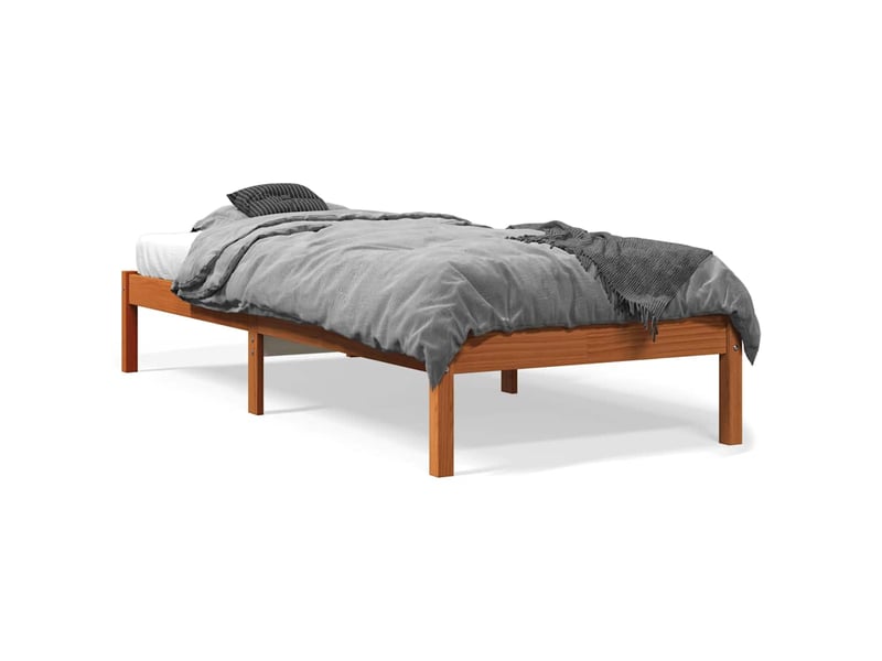 Lit simple- lit adulte -  cadre de lit sans matelas  marron 100x200cm bois pin massif  - Conforama A