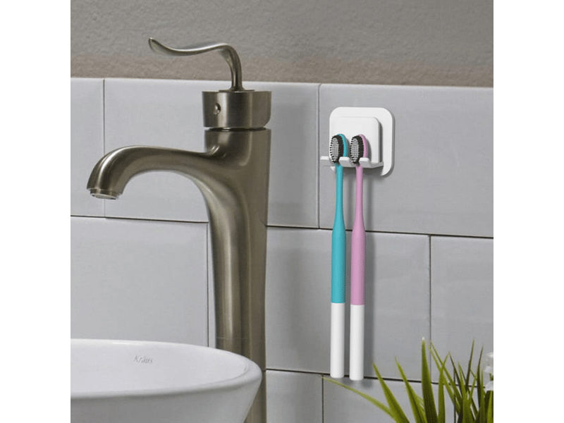  Porte-brosses à dents adhésif 2-en-1 (2 units) - support mural étanche avec porte-gobelet, pour salle de bain et douche  - Conforama E