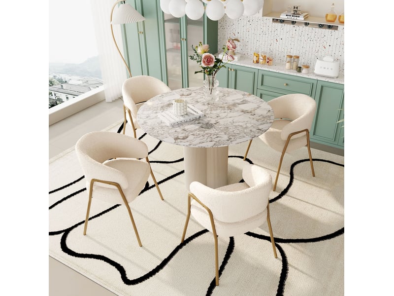  Lot de 4 chaises de salle à manger blanches avec pieds en fer doré  - Conforama C
