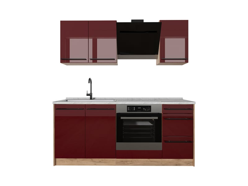 Vicco cuisine, rouge brillantchêne doré, 180cm plan de travail marbre - Conforama A