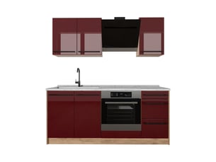 Vicco cuisine, rouge brillantchêne doré, 180cm plan de travail marbre