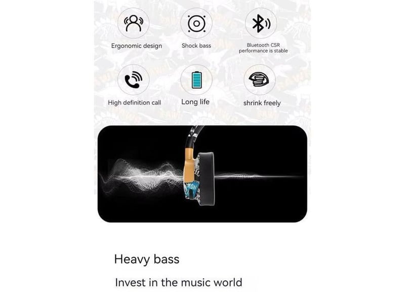  Casque bluetooth 5.1 pliable antibruit supra-auriculaire avec micro et led bleu, arceau ajustable, basses profondes, jack 3,5 mm  - Conforama D