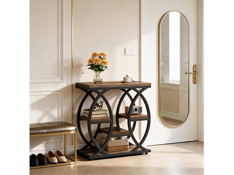  Console à niveaux avec rangement ouvert, structure métallique, pour salon et entrée, 72 × 61,5 × 11,5 cm  - Conforama B