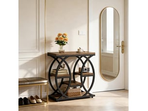 Console à niveaux avec rangement ouvert, structure métallique, pour salon et entrée, 72 × 61,5 × 11,5 cm