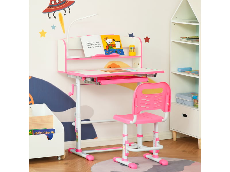  Ensemble bureau et chaise enfant réglable 6-12 ans rose avec lampe led et plateau inclinable  - Conforama D