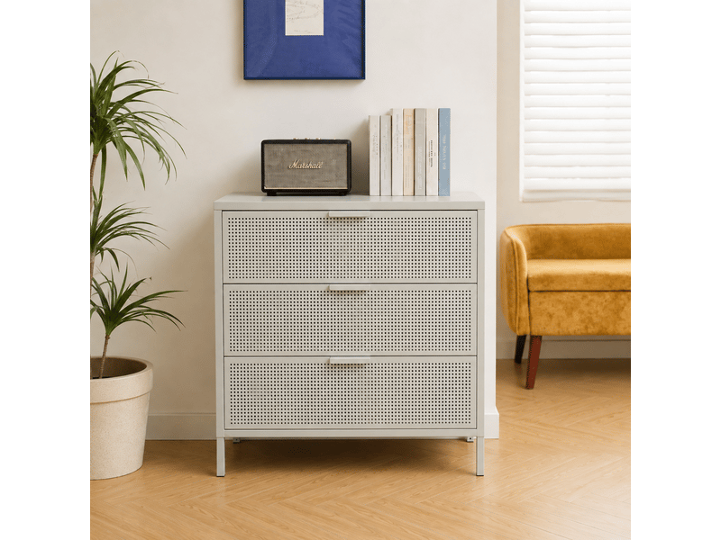  Nordlys - commode chambre scandinave metal 3 tiroirs rangement metal beige  - Conforama D
