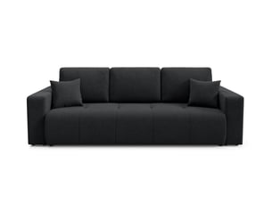 Canapé droit convertible   4 places Tissu noir avec coffre de rangement