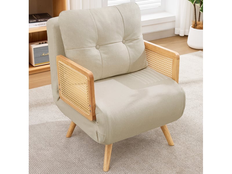  Fauteuil convertible 1 place avec dossier réglable en tissu aspect lin beige  - Conforama B