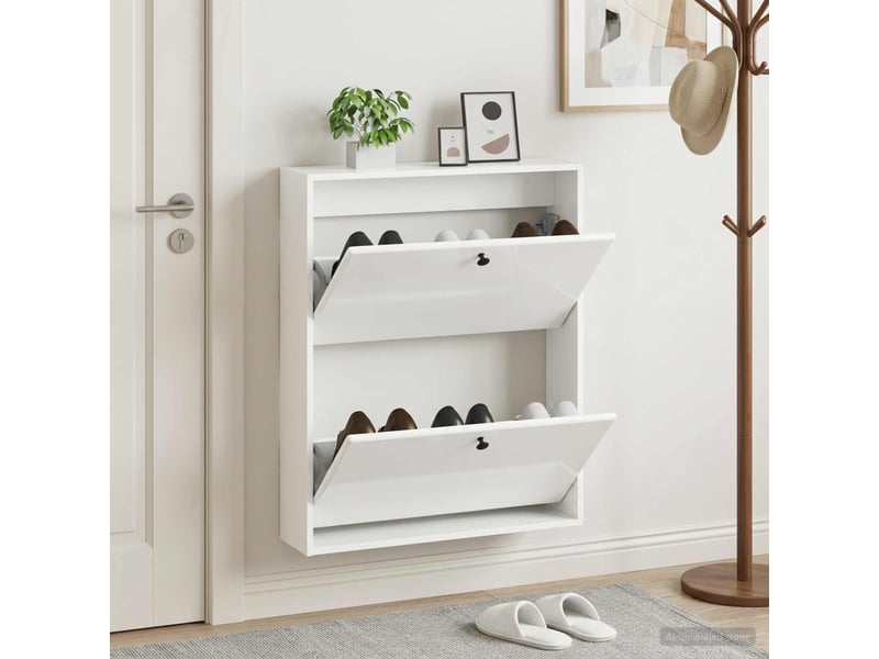  Meuble à chaussures mural, armoire à chaussures breda 71x17x86 cm blanc brillant  - Conforama B
