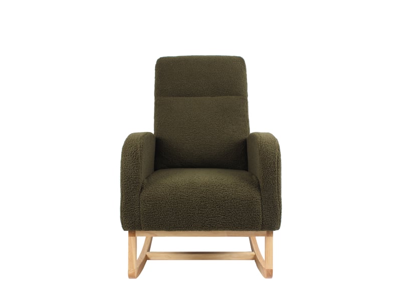  Rocking-chair à dossier haut avec assise ergonomique et poche latérale en tissu teddy vert, 75 × 63 × 104 cm  - Conforama A