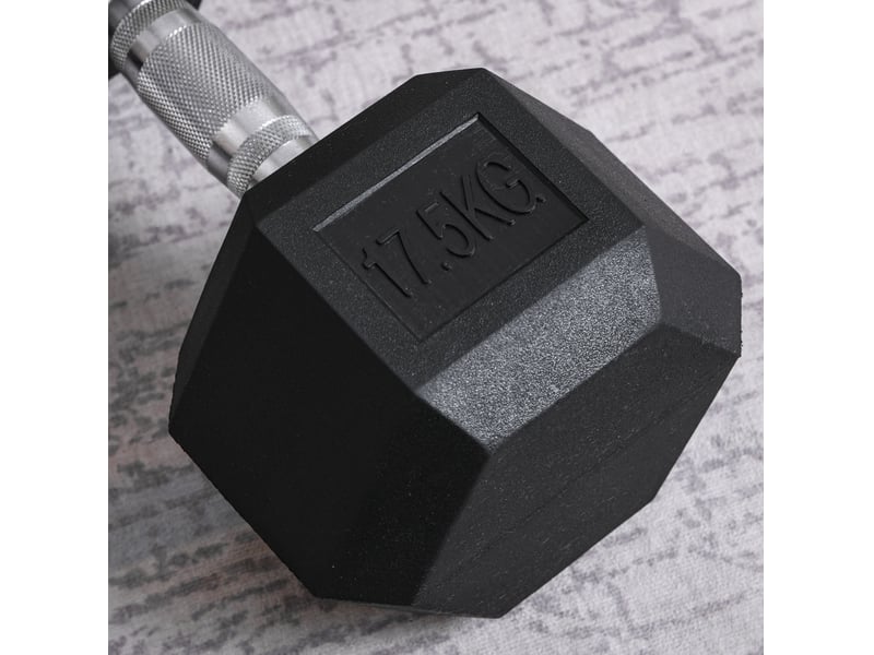  Haltère hexagonal 17,5 kg en fonte noire avec poignée moletée pour entraînement de force polyvalent  - Conforama E
