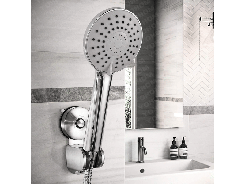 Support pommeau de douche à ventouse support mural pour douchette à main 4 modes d'angle réglable accessoires de salle de bain wc sans - Conforama D
