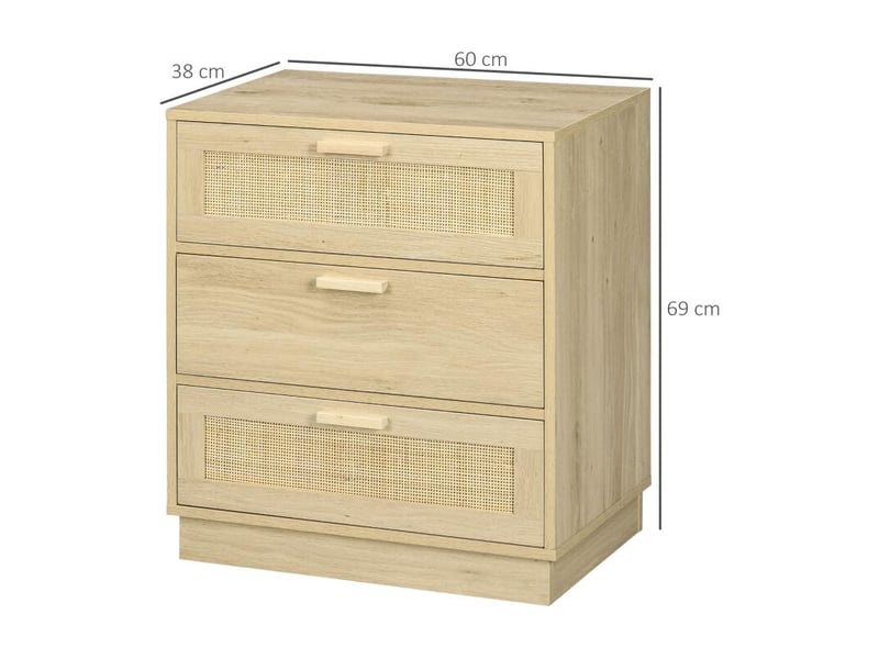  Commode design bohème en rotin avec 3 tiroirs, meuble de rangement pour le salon, le couloir, l'entrée, bois naturel  - Conforama C