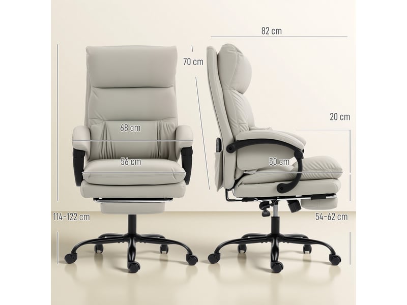  Fauteuil de bureau massant et chauffant, inclinable à 135°, avec repose-pieds en similicuir, gris clair  - Conforama E