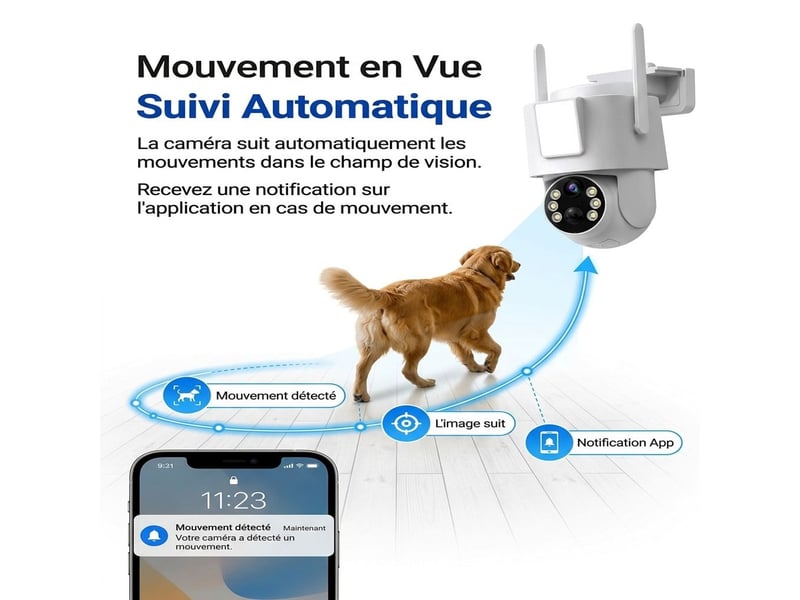  Caméra de surveillance extérieure solaire 5 mp ptz sans fil wifi – caméra ip motorisée 360° avec batterie 8000 mah, panneau solaire 3w, projecteur led et vision nocturne ip65  - Conforama B