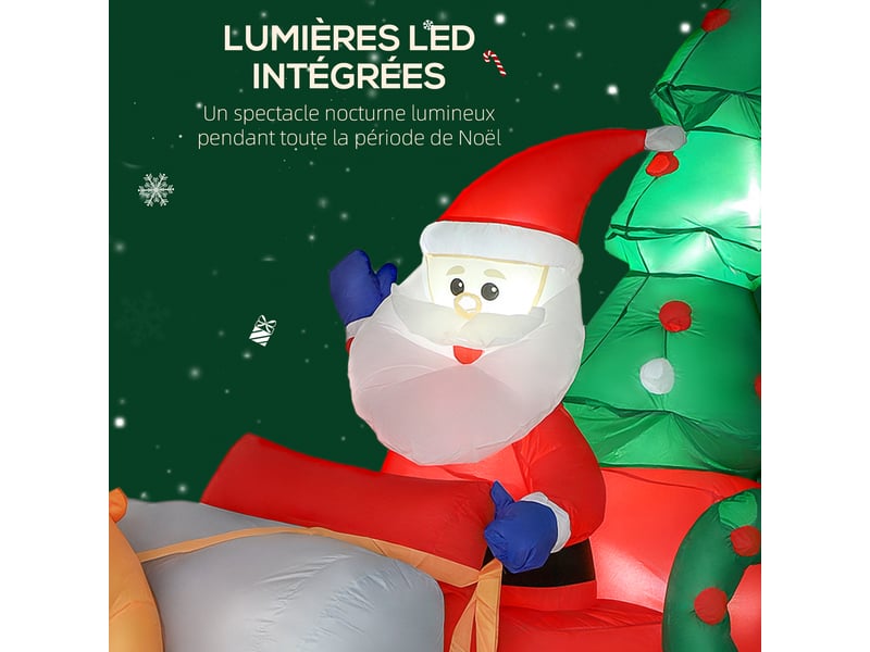  Père noël gonflable de 2,1 m sur traîneau avec deux rennes, décoration de gonflable noël avec lumières led intégrées  - Conforama A