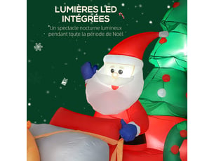 Père noël gonflable de 2,1 m sur traîneau avec deux rennes, décoration de gonflable noël avec lumières led intégrées