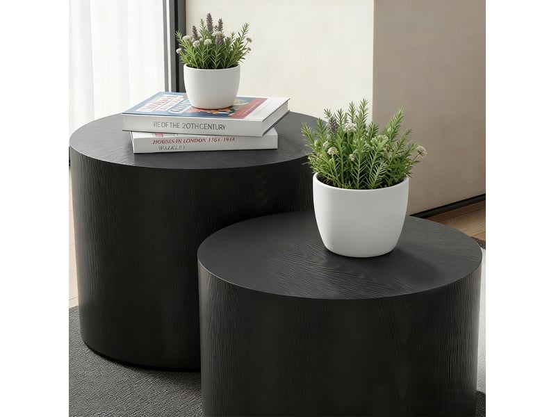  Lot de 2 tables basses rondes gigognes ø 38 x h 33 cm et ø 48,5 x h 38,5 cm en mdf noir chicfurn  - Conforama E