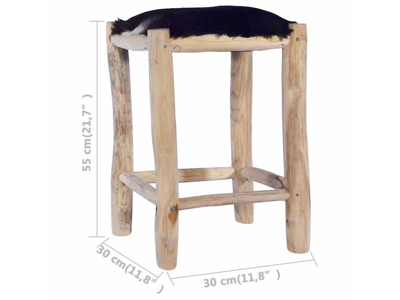  Tabouret de bar, chaise de bar cuir de chèvre véritable et bois de teck massif  - Conforama D