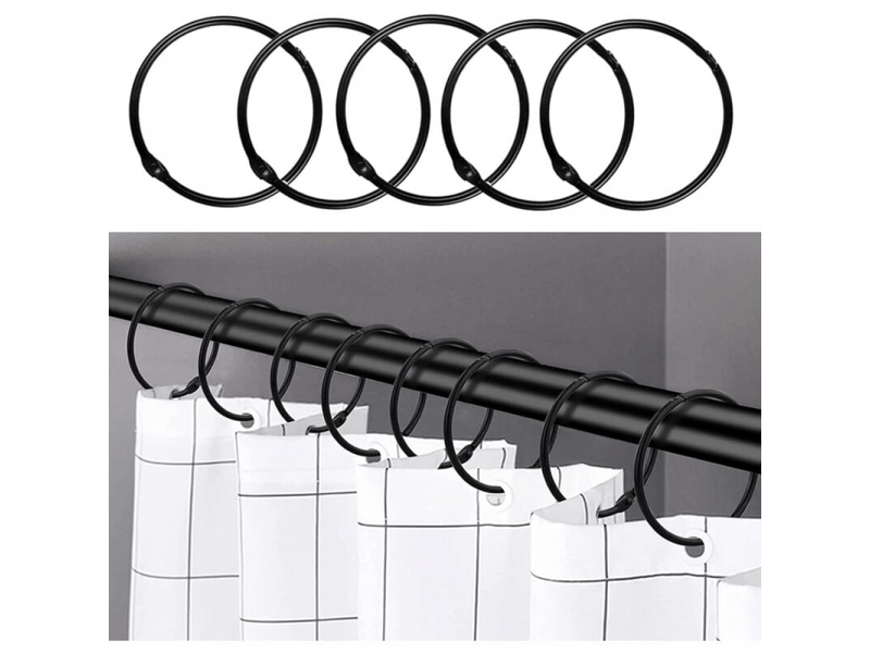  Noir - 24 crochets de rideau de douche antirouille pour salle de bain, anneaux de rideau de douche décoratifs, de tringle à rideau de douche  - Conforama A
